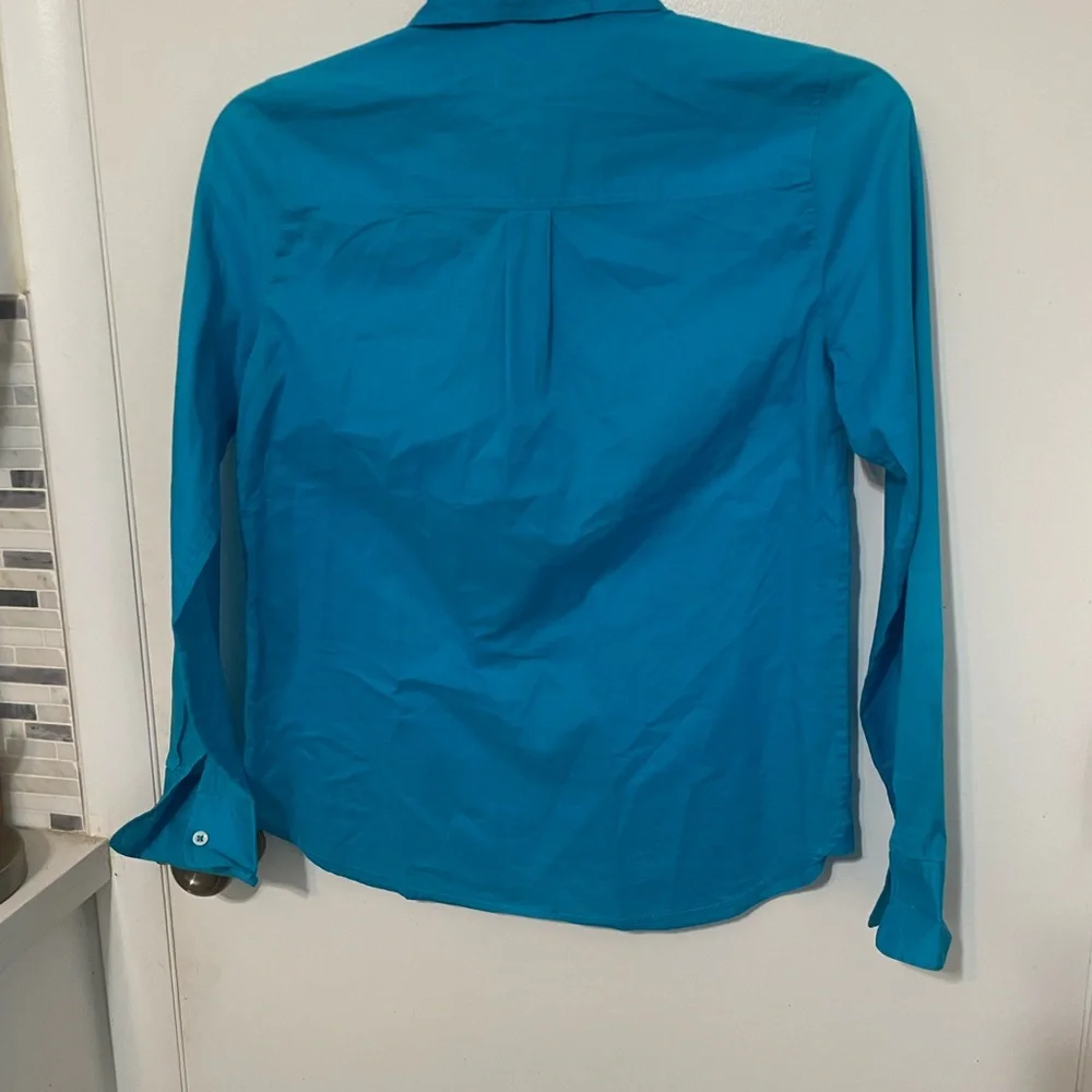 J. Crew pullover long sleeve Aqua Blue Half button up lightweight Blouse 6